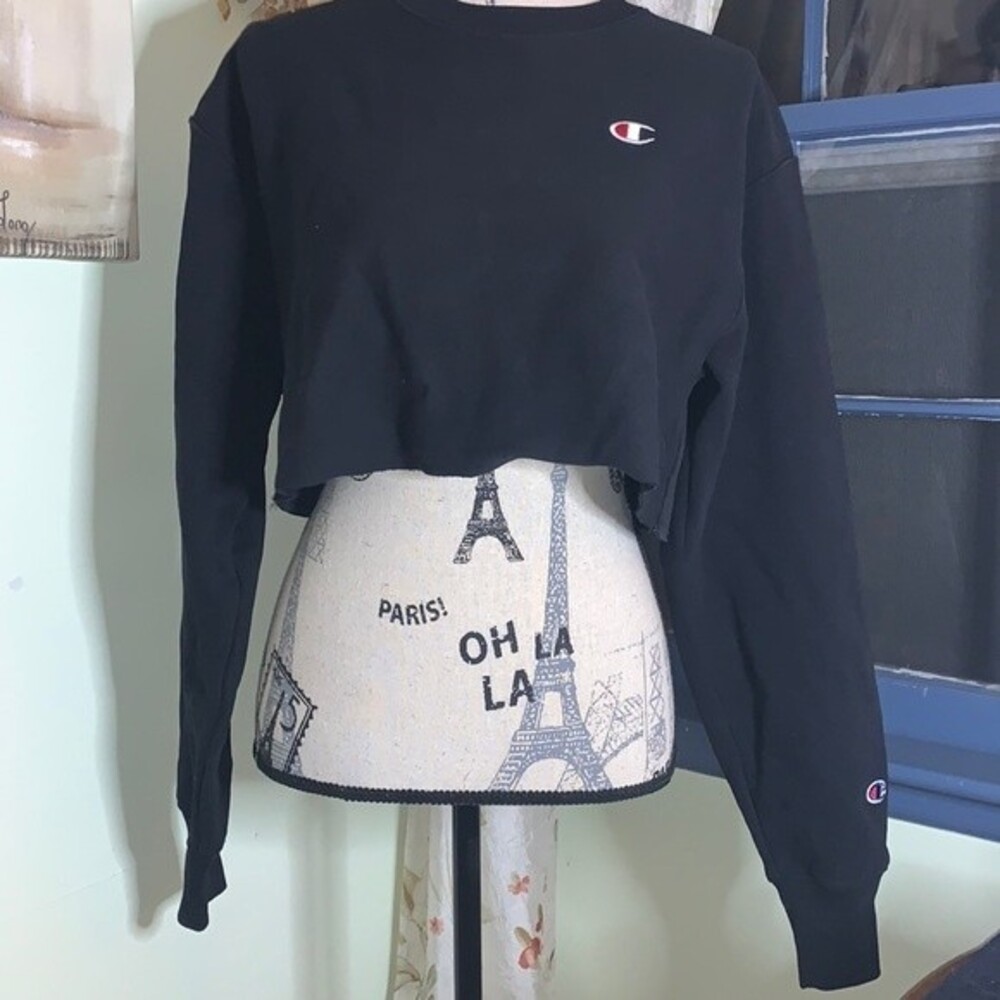 Heavy Black Champion Crop Sweatshirt S